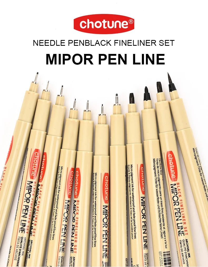 12 Tip Pigment Liner Micron Ink Marker Pen for Manga Draw