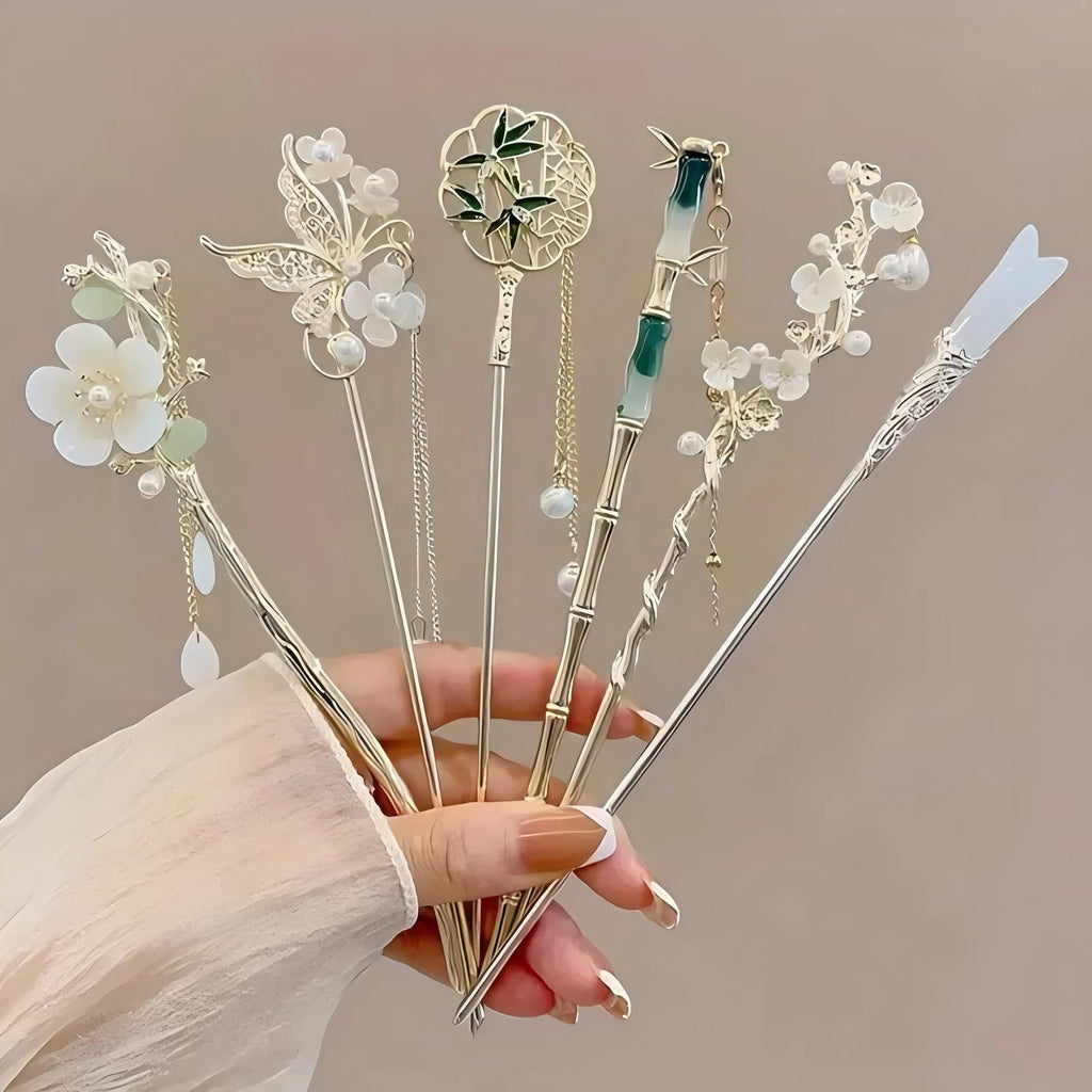 1/6pcs Elegant Chinese Style Tassel Hair Stick