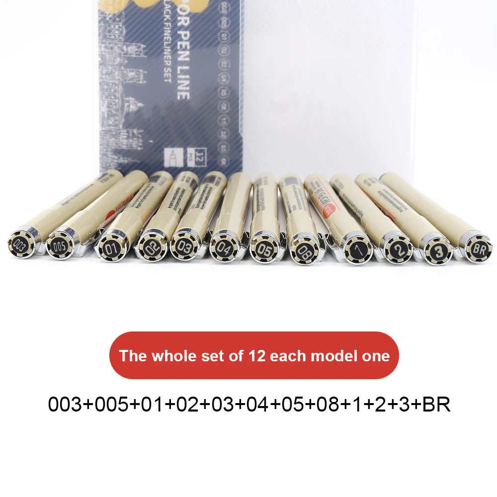 12 Tip Pigment Liner Micron Ink Marker Pen for Manga Draw