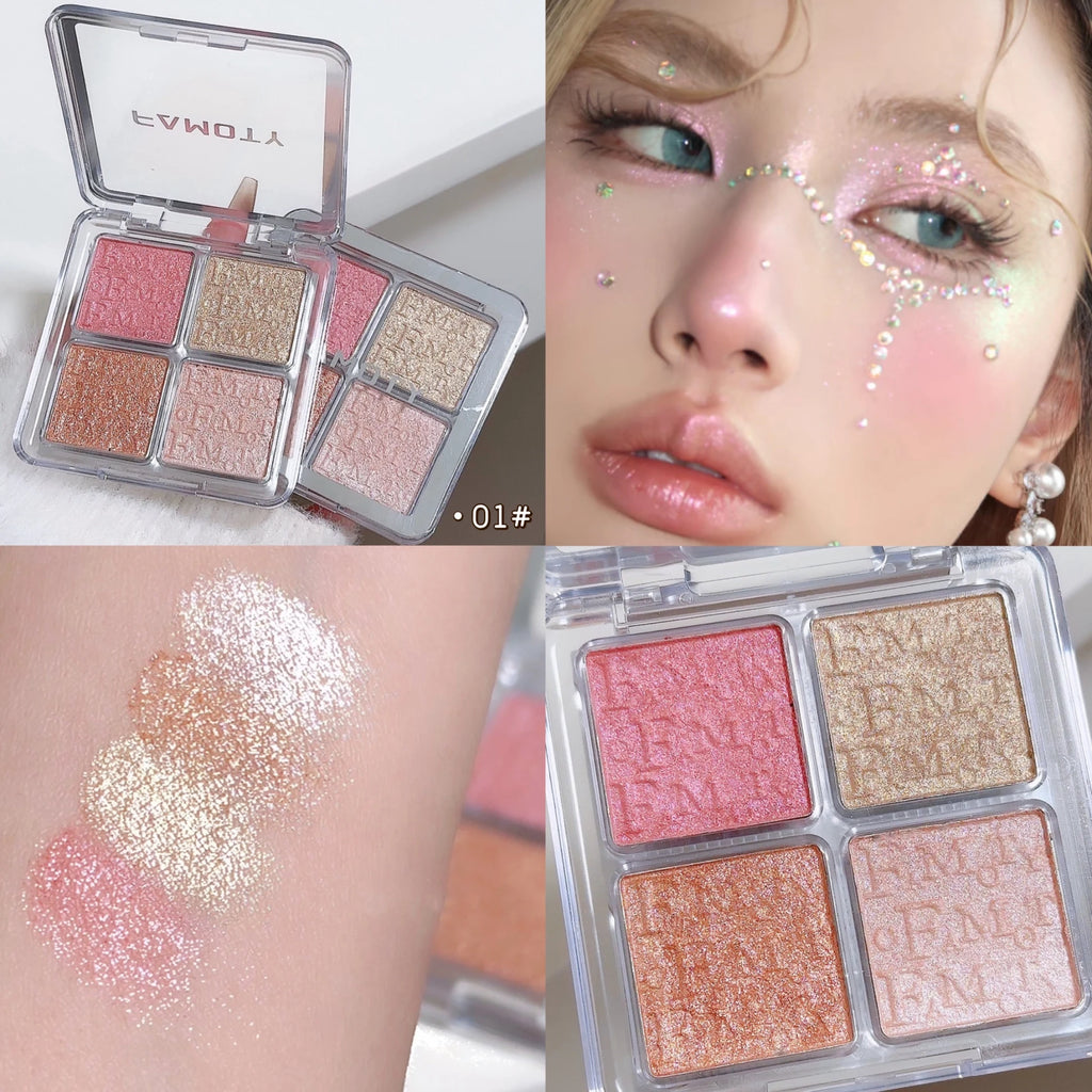 4-Color Face Highlighter Palette, Pearly Glitter