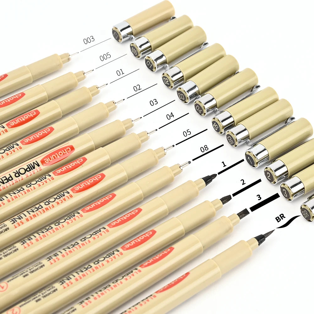 12 Tip Pigment Liner Micron Ink Marker Pen for Manga Draw