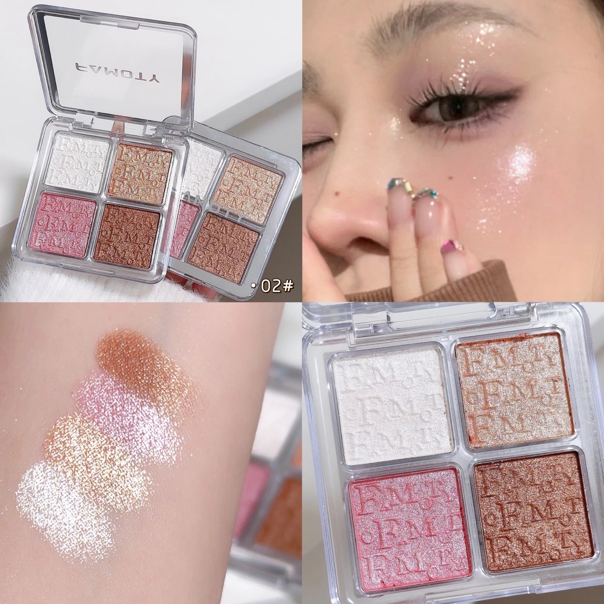 4-Color Face Highlighter Palette, Pearly Glitter